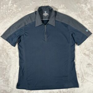 Kuhl Shadow Polo Shirt Mens Large Navy Gray 1/4 Zip Performance Hiking Stretch